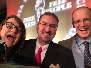 Selfie! New Journalist of the Year winners Nick Hansen (right) and Anna Haecherl-Smith (left) with MNA President Pete Mohs. Photo by:Anna Haecherl-Smith (@AEHaecherlSmith)